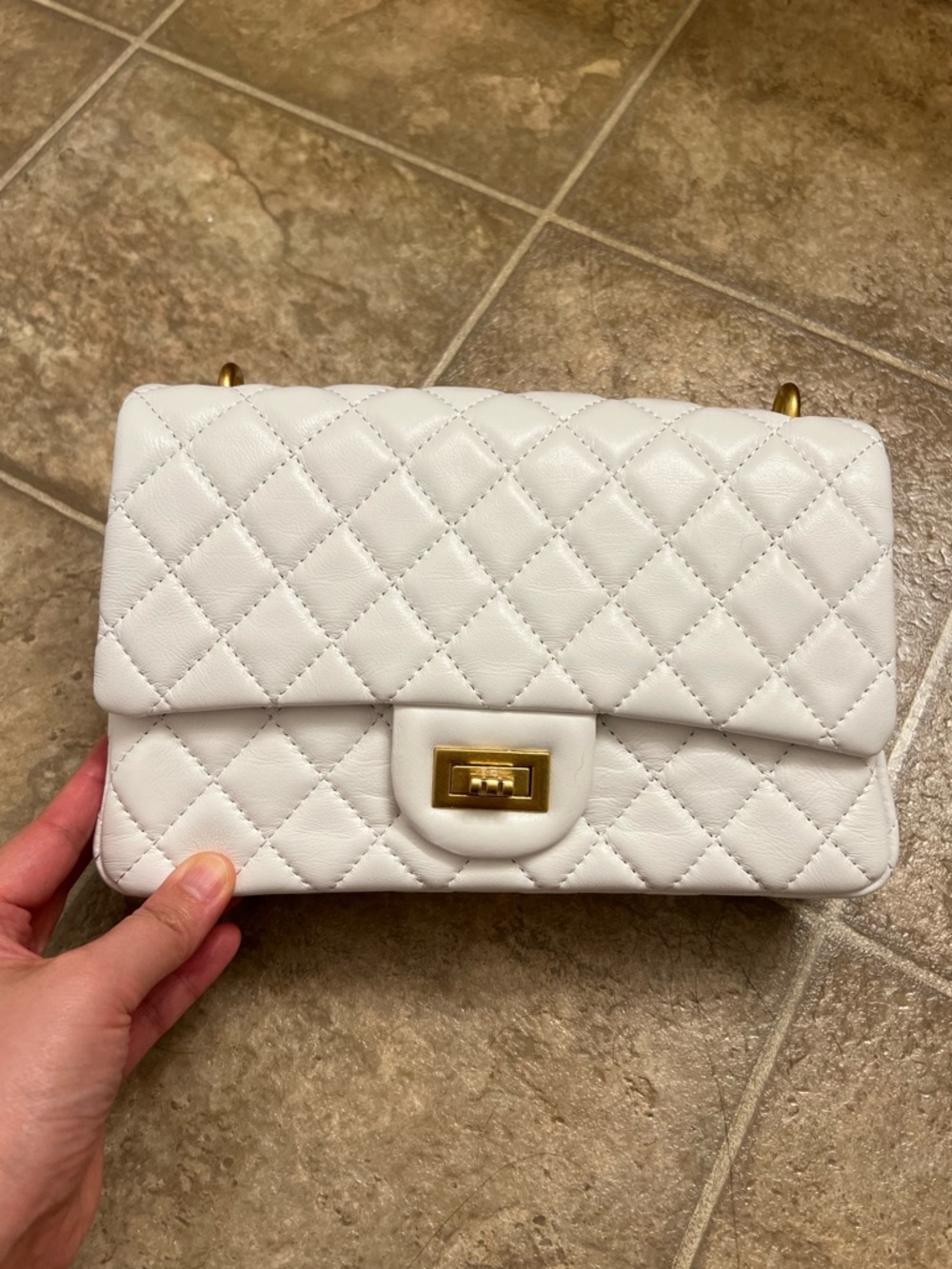 Tiffany & Paris Chanel style White Quilted Crossbody bag